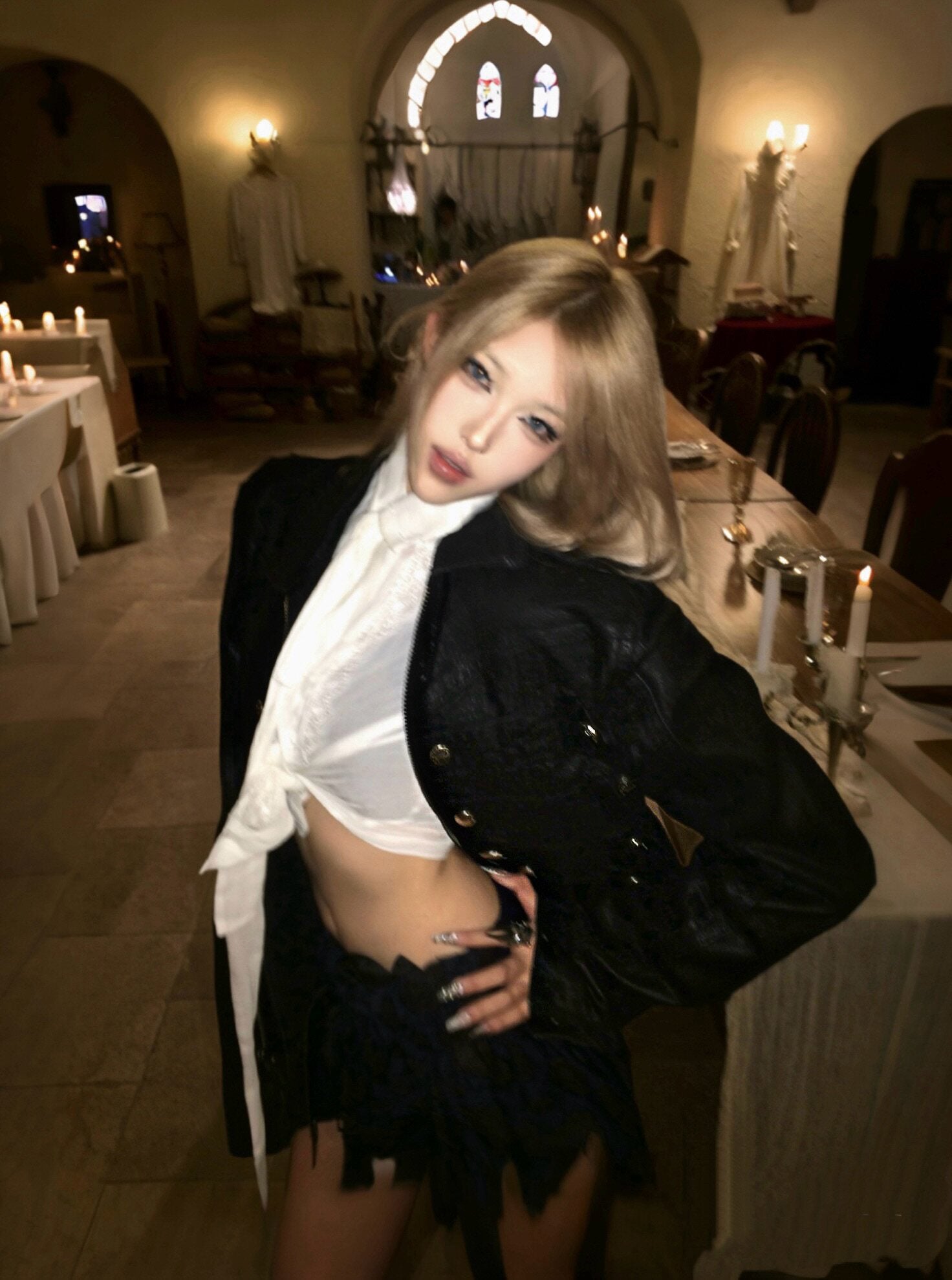 WAXED DENIM DISTRESSED HEM COAT JACKET “NAPOLEON COURT”
