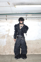 DARK NICHE STRUCTURED PLEATED WAXED HEAVYWEIGHT BAGGY JEANS