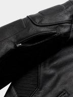 HEAVYWEIGHT ZIPPER OVERSIZED PADDED‑SHOULDER MOTOR LEATHER JACKET