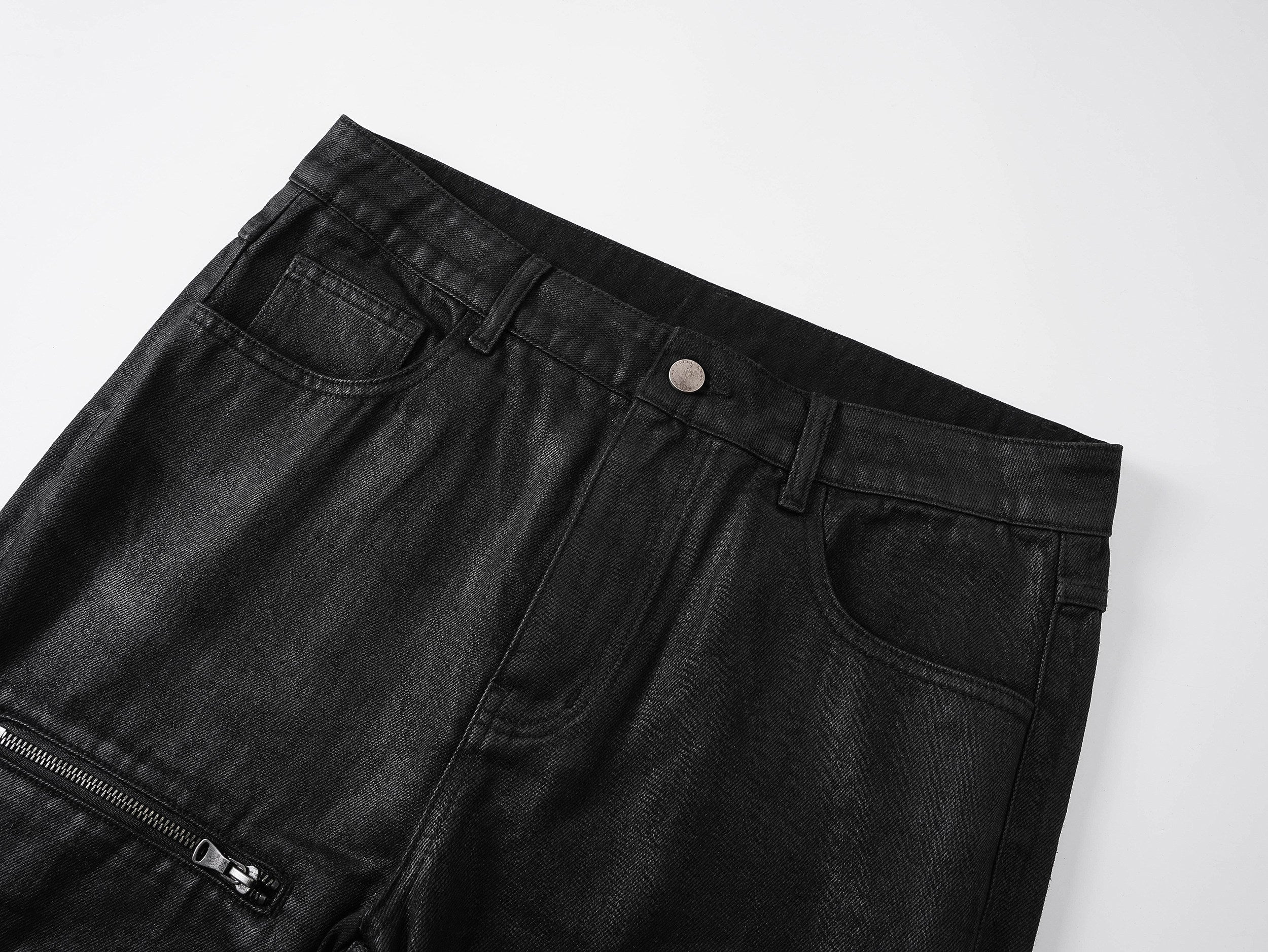 IRREGULAR STRUCTURE WAXED FLARED PANTS