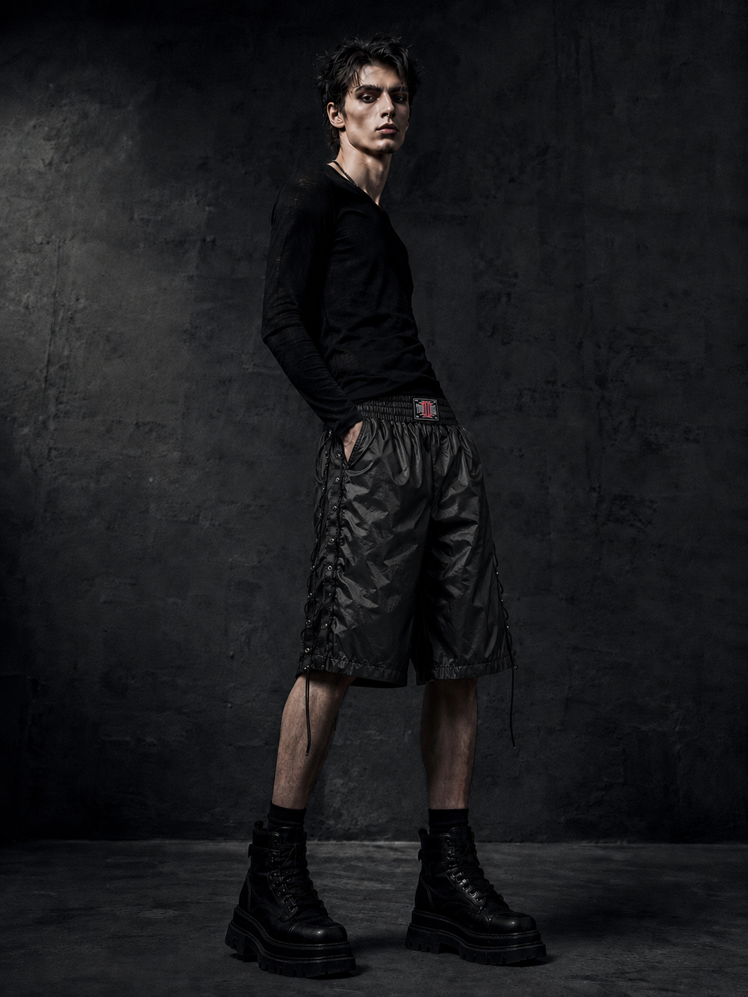 LACED MESH PANEL BOXING SHORTS Main image