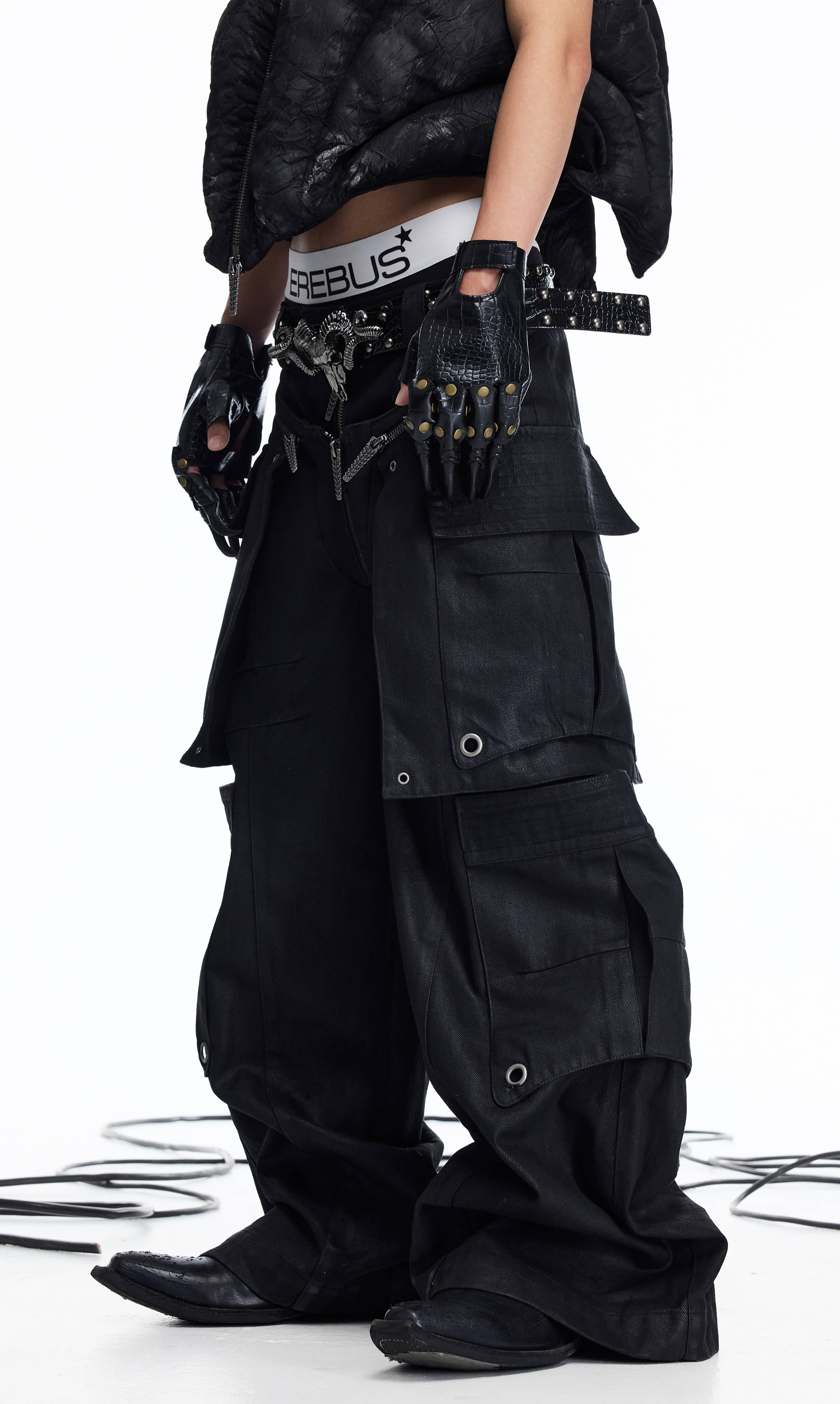 DARKRTPTS DOUBLE-WAIST DETACHABLE SKIRT WAXED HEAVY-DUTY DENIM JEANS
