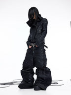 DARKRTPTS DARK ASYMMETRIC PANEL STAND-COLLAR SLIM-FIT DRAWSTRING LEATHER JACKET