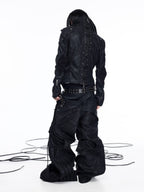 DARKRTPTS DARK ASYMMETRIC PANEL STAND-COLLAR SLIM-FIT DRAWSTRING LEATHER JACKET