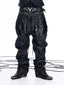 NICHE DOUBLE WAISTBAND PU SPLICED DRAWSTRING ZIPPER COATED JEANS