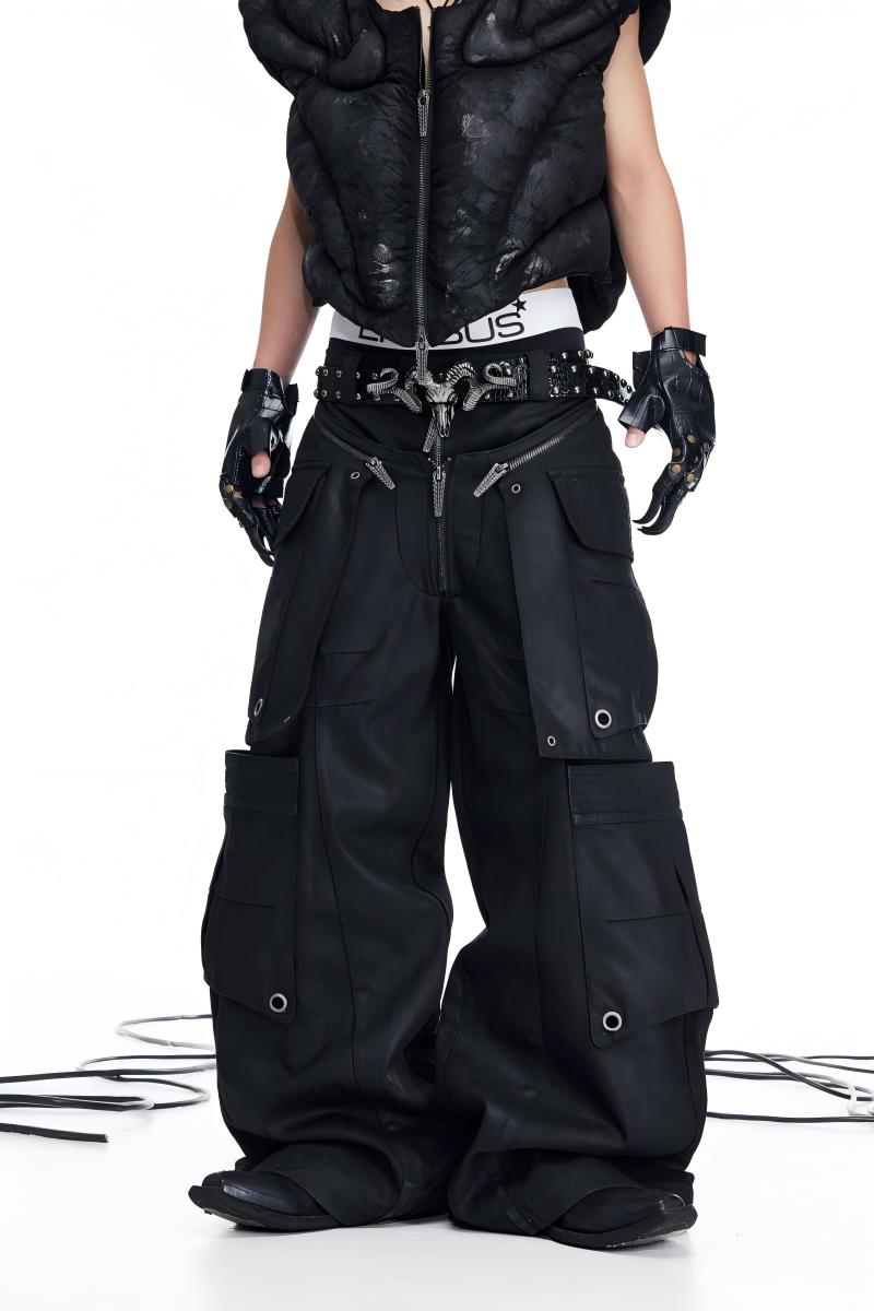 DARKRTPTS DOUBLE-WAIST DETACHABLE SKIRT WAXED HEAVY-DUTY DENIM JEANS