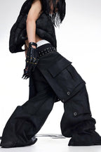 DARKRTPTS DOUBLE-WAIST DETACHABLE SKIRT WAXED HEAVY-DUTY DENIM JEANS