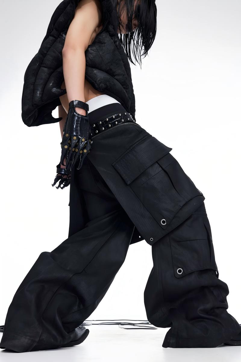 DARKRTPTS DOUBLE-WAIST DETACHABLE SKIRT WAXED HEAVY-DUTY DENIM JEANS