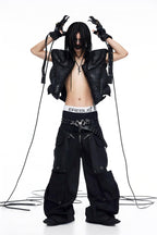 DARKRTPTS DOUBLE-WAIST DETACHABLE SKIRT WAXED HEAVY-DUTY DENIM JEANS