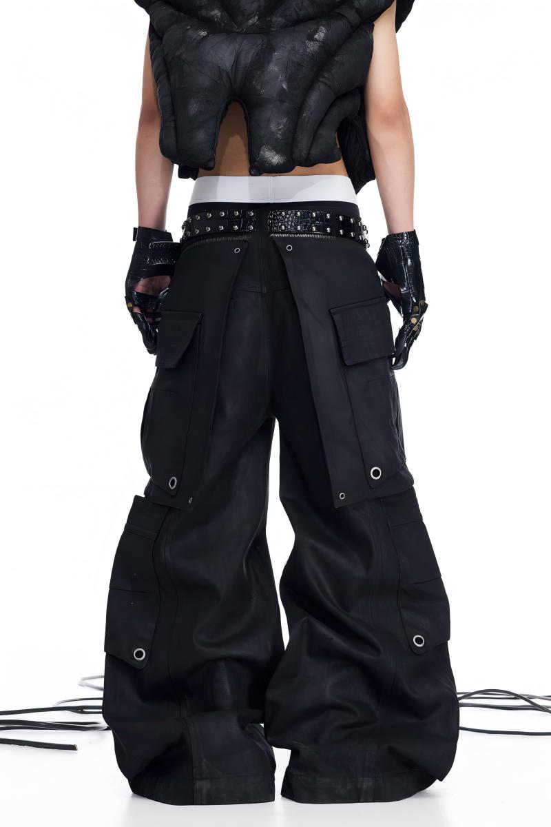 DARKRTPTS DOUBLE-WAIST DETACHABLE SKIRT WAXED HEAVY-DUTY DENIM JEANS