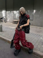 DARKPTPTS RED COATED SILHOUETTE RIVET PANTS