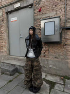 DARKPTPTS VINTAGE DARK CRACKED CROPPED PU LEATHER BIKER JACKET