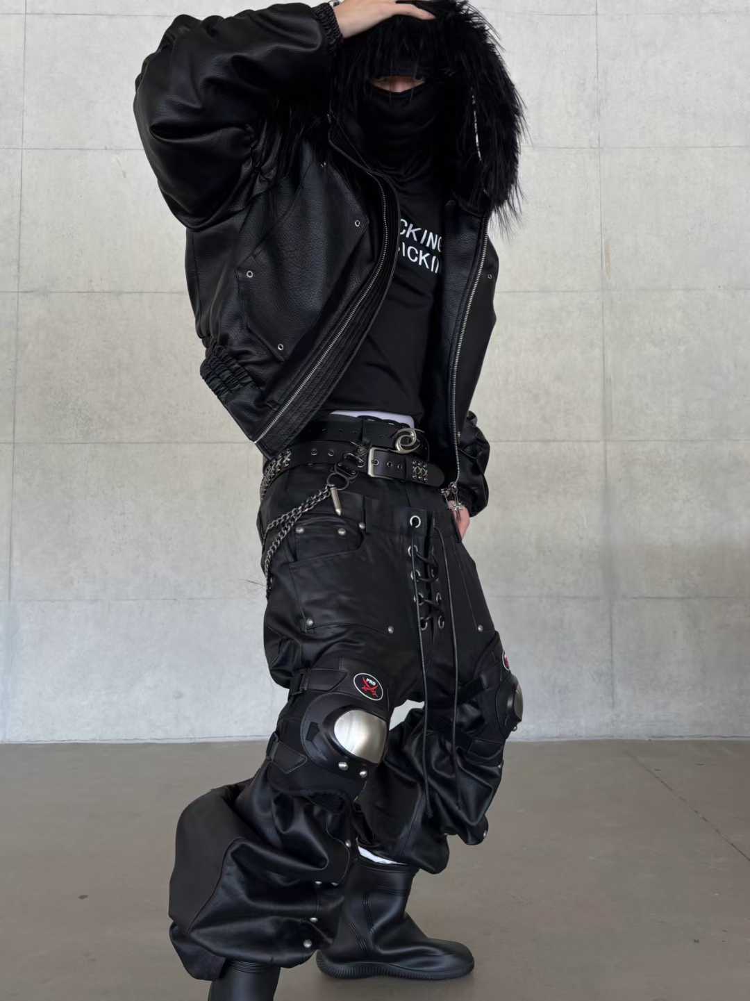 DARKPTPTS NICHE WAXED RIVET STRAIGHT LEG JEANS