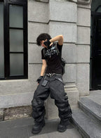 DARKPTPTS WAXED DENIM DISTRESSED CARGO PANTS