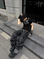 DARKPTPTS WAXED DENIM DISTRESSED CARGO PANTS