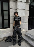 DARKPTPTS WAXED DENIM DISTRESSED CARGO PANTS
