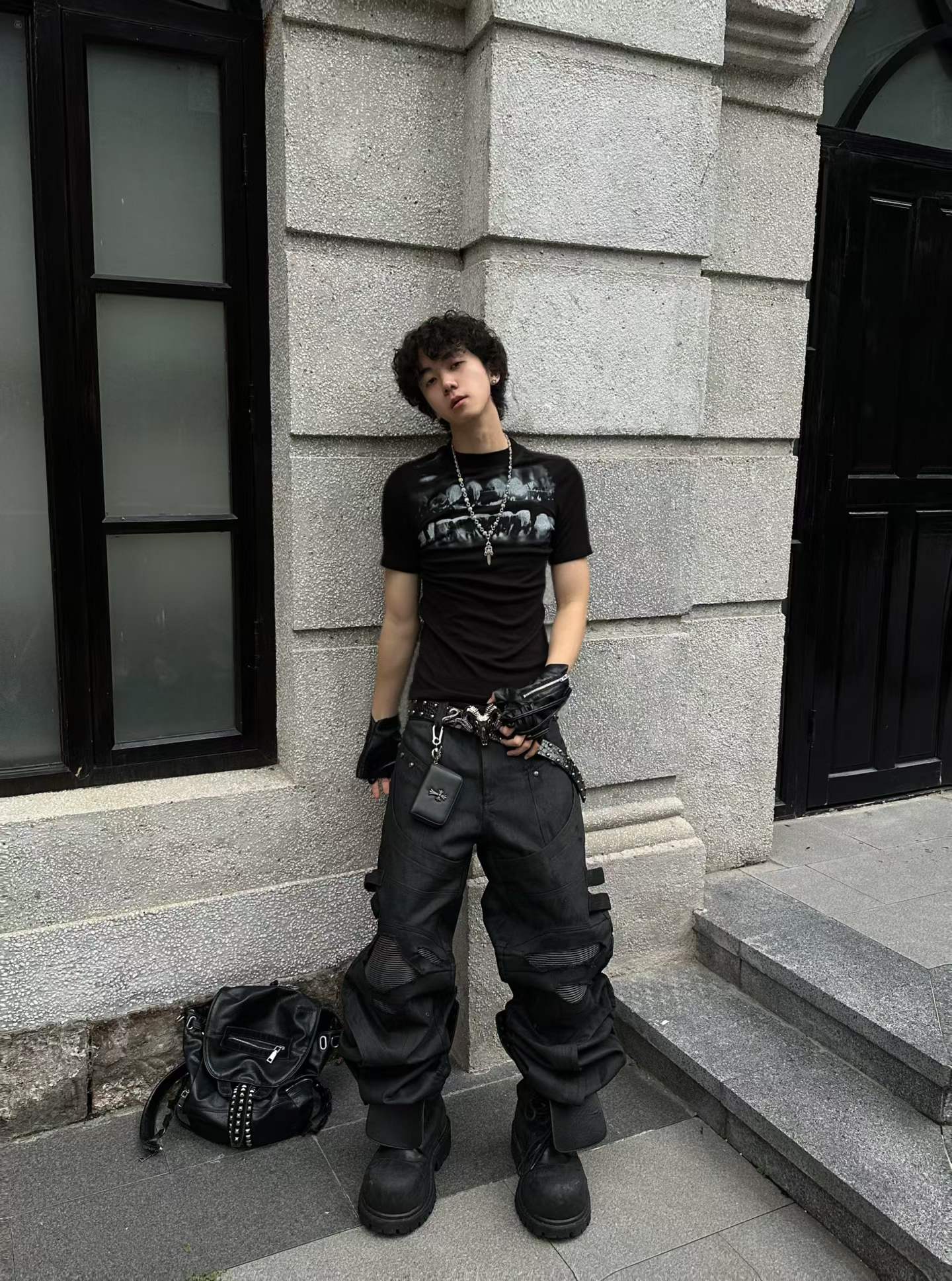 DARKPTPTS WAXED DENIM DISTRESSED CARGO PANTS