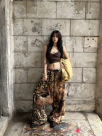 DARKPTPTS LEOPARD OVER PRINT DRAWSTRING LOOSE STRAIGHT HEAVY WEIGHT PANTS