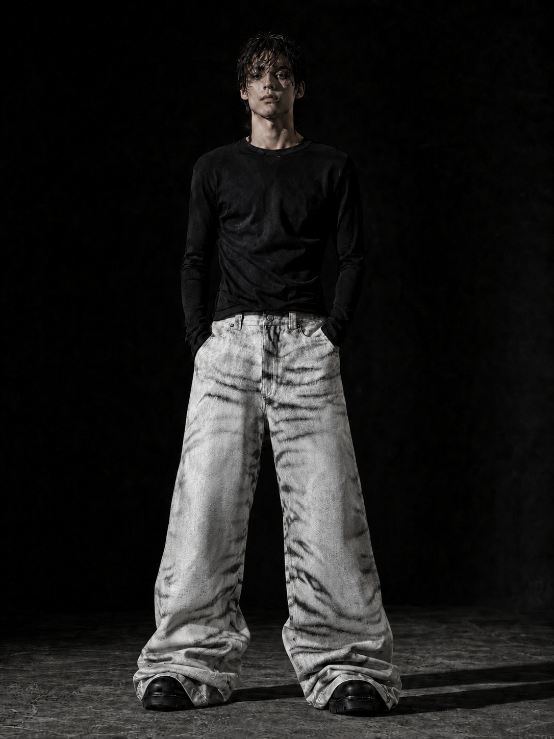 3D PRINTED WHITE TIGER WAXED JEANS Secondary image