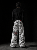 3D PRINTED WHITE TIGER WAXED JEANS