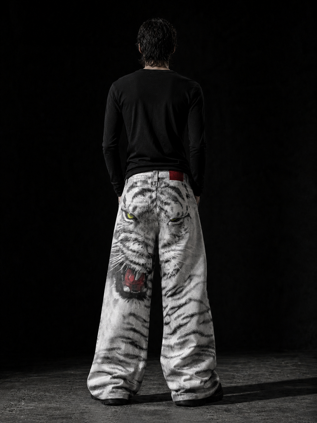 3D PRINTED WHITE TIGER WAXED JEANS