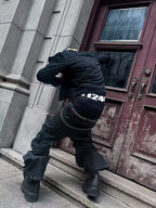 DARKPTPTS MULTI-POCKET WAXED NICHE FLOOR-LENGTH CARGO PANTS
