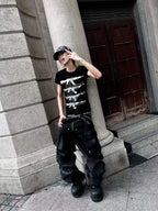DARKPTPTS MULTI-POCKET WAXED NICHE FLOOR-LENGTH CARGO PANTS