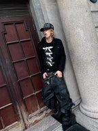 DARKPTPTS MULTI-POCKET WAXED NICHE FLOOR-LENGTH CARGO PANTS