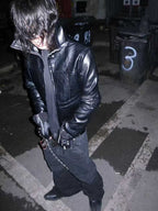 DARKPTPTS VINTAGE DARK CRACKED CROPPED PU LEATHER BIKER JACKET