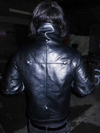 DARKPTPTS VINTAGE DARK CRACKED CROPPED PU LEATHER BIKER JACKET