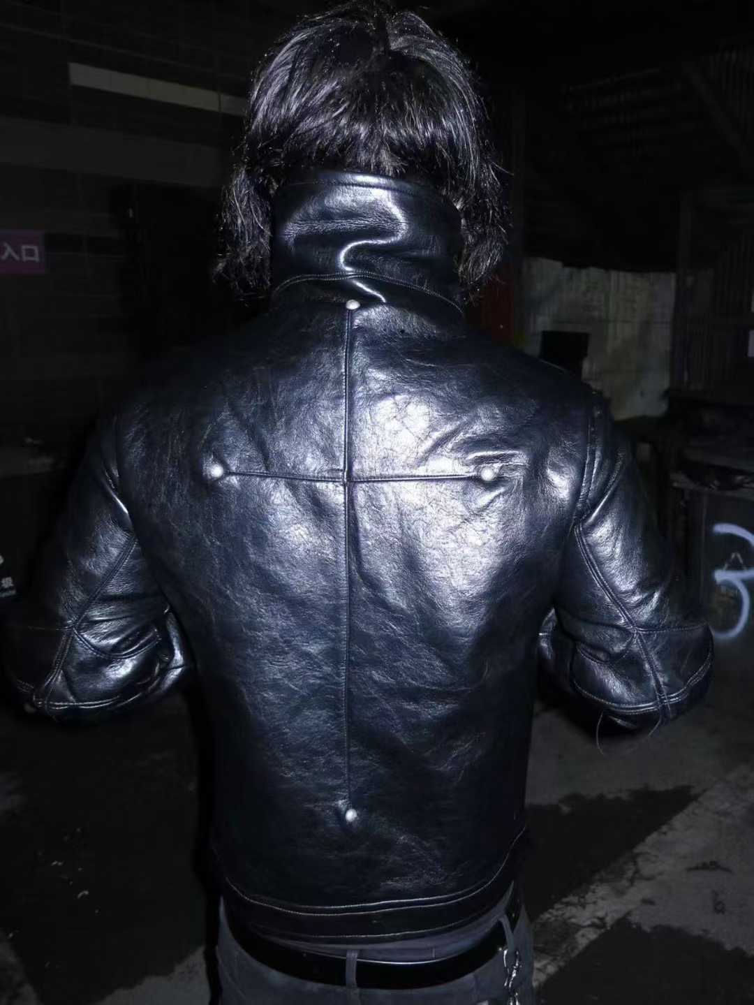 DARKPTPTS VINTAGE DARK CRACKED CROPPED PU LEATHER BIKER JACKET