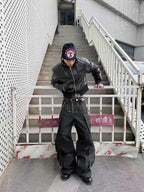 DARKPTPTS MULTI-POCKET WAXED NICHE FLOOR-LENGTH CARGO PANTS