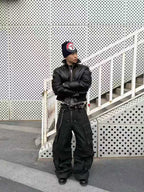 DARKPTPTS MULTI-POCKET WAXED NICHE FLOOR-LENGTH CARGO PANTS