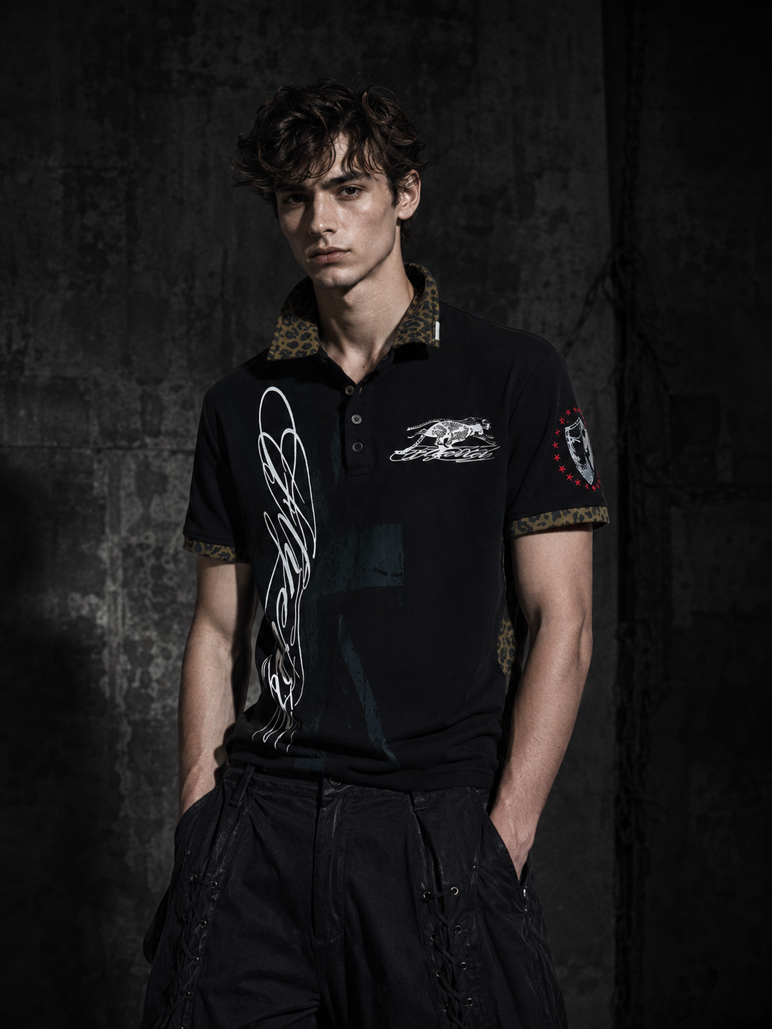 PRINTED AND LEOPARD-PRINT PANEL POLO SHIRT Main image