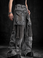 HEAVYWEIGHT PANELLED CARGO DENIM JEANS WITH REMOVABLE WAIST BAG