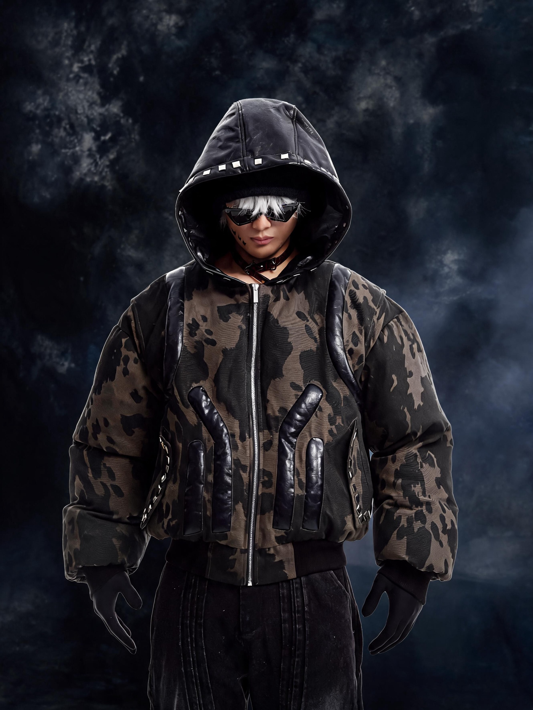 HEAVYWEIGHT CAMO RIVET HOODED BOMBER JACKET Main image