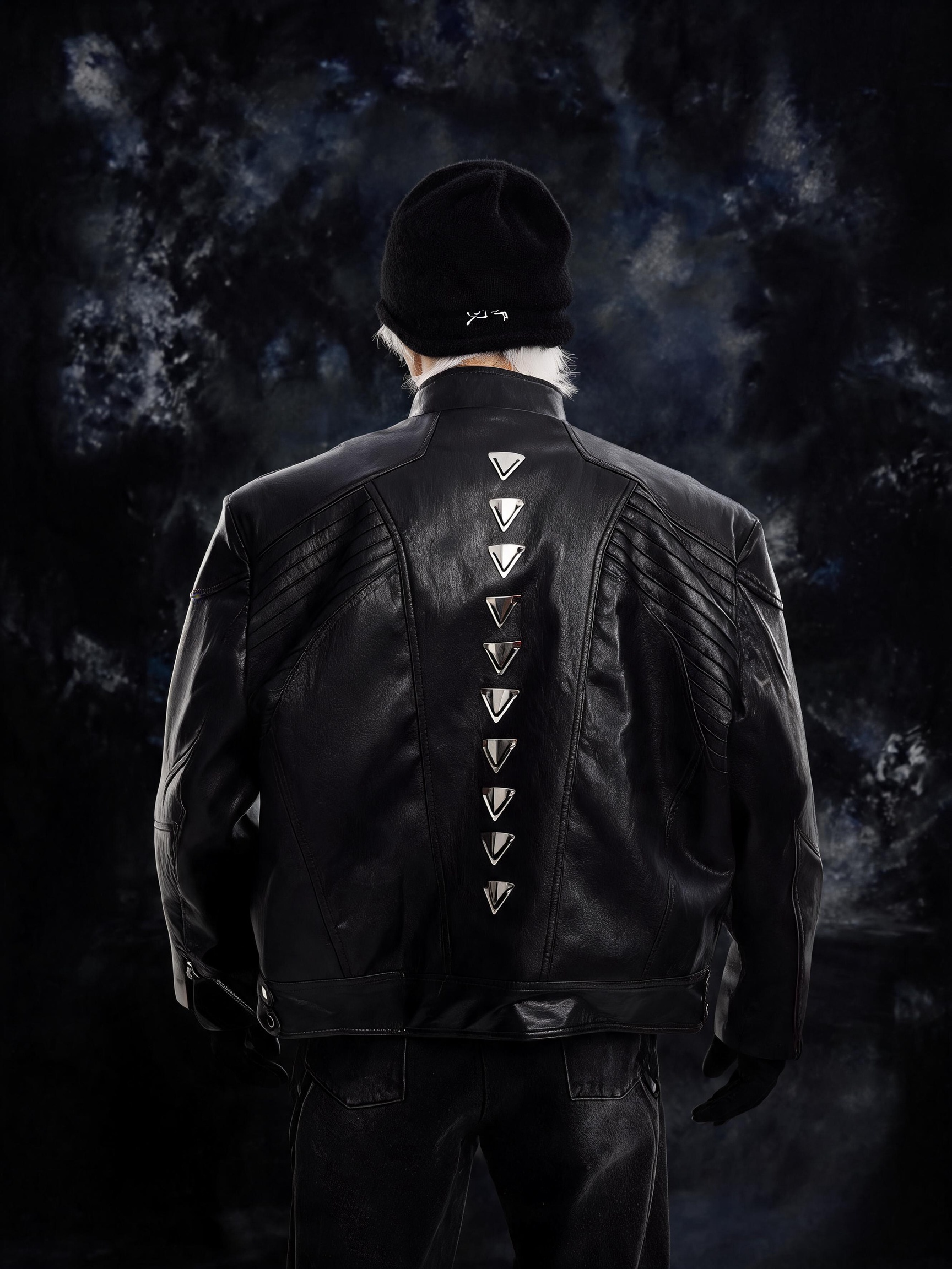 SILVER METAL BONE NICHE OVERSIZED LEATHER JACKET