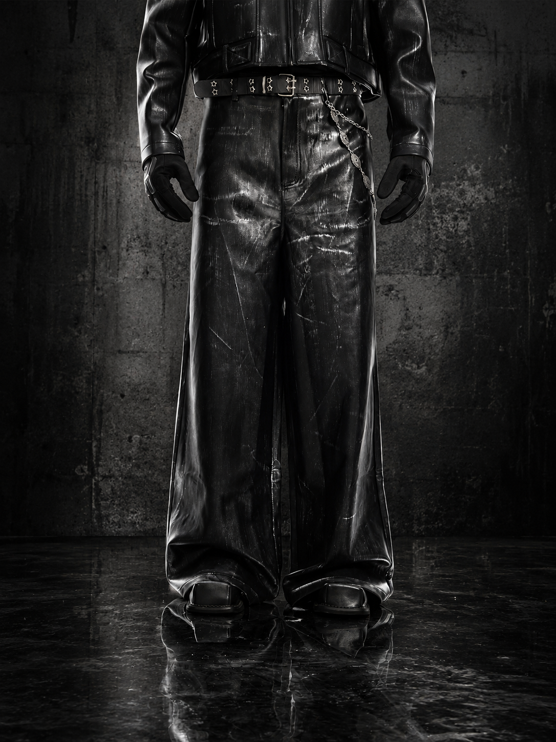MEN'S BIKER STYLE GRADIENT CROPPED PUNK LEATHER JACKET SET Secondary image