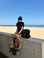DARKPTPTS LEOPARD OVER PRINT DRAWSTRING LOOSE STRAIGHT HEAVY WEIGHT PANTS