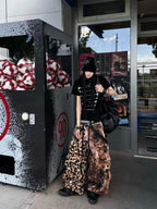 DARKPTPTS LEOPARD OVER PRINT DRAWSTRING LOOSE STRAIGHT HEAVY WEIGHT PANTS