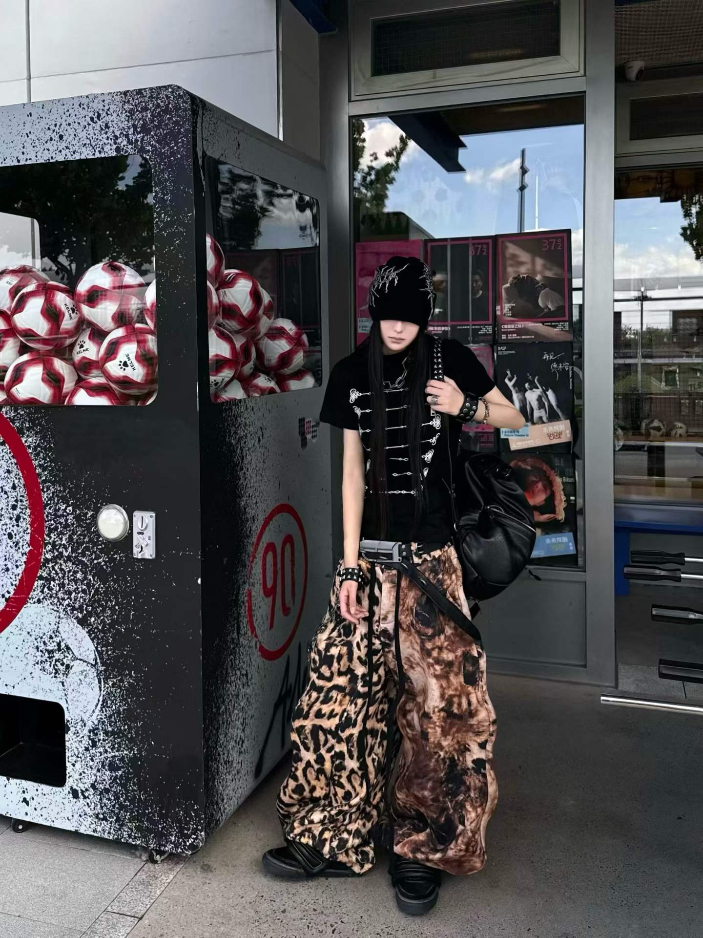 DARKPTPTS LEOPARD OVER PRINT DRAWSTRING LOOSE STRAIGHT HEAVY WEIGHT PANTS