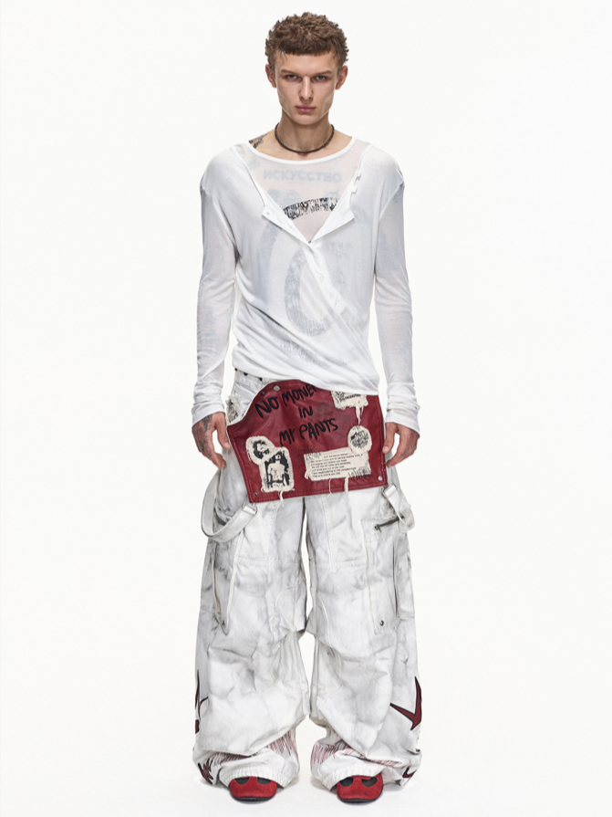 VINTAGE DETACHABLE STRAP EMBROIDERED PATCH CARGO PANTS