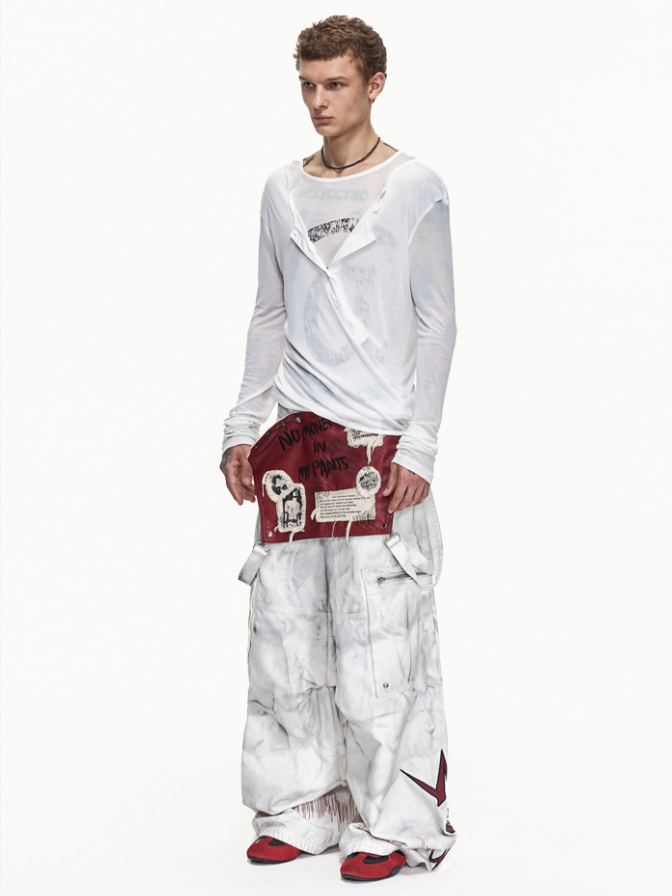 VINTAGE DETACHABLE STRAP EMBROIDERED PATCH CARGO PANTS