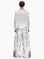 VINTAGE DETACHABLE STRAP EMBROIDERED PATCH CARGO PANTS