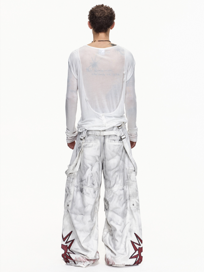 VINTAGE DETACHABLE STRAP EMBROIDERED PATCH CARGO PANTS