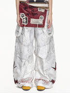 VINTAGE DETACHABLE STRAP EMBROIDERED PATCH CARGO PANTS
