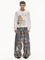 DETACHABLE WAIST SASH WEB TAG PLAID CARGO PANTS