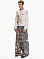 DETACHABLE WAIST SASH WEB TAG PLAID CARGO PANTS