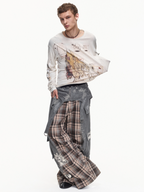 DETACHABLE WAIST SASH WEB TAG PLAID CARGO PANTS