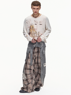 DETACHABLE WAIST SASH WEB TAG PLAID CARGO PANTS
